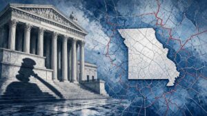 Editorial comic of Supreme Court and Missouri redistricting map