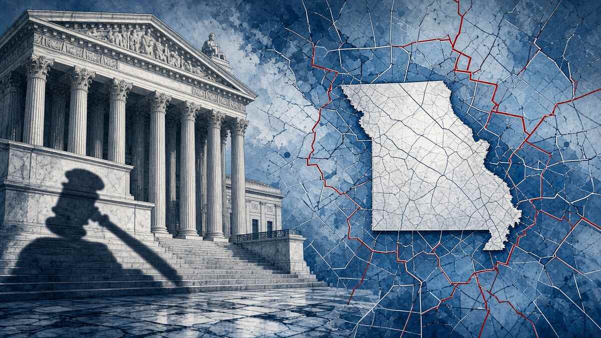 Editorial comic of Supreme Court and Missouri redistricting map