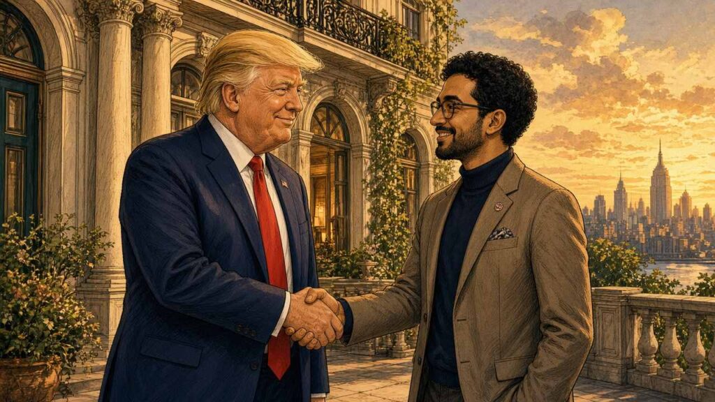 Trump Mamdani Gracie Mansion comic
